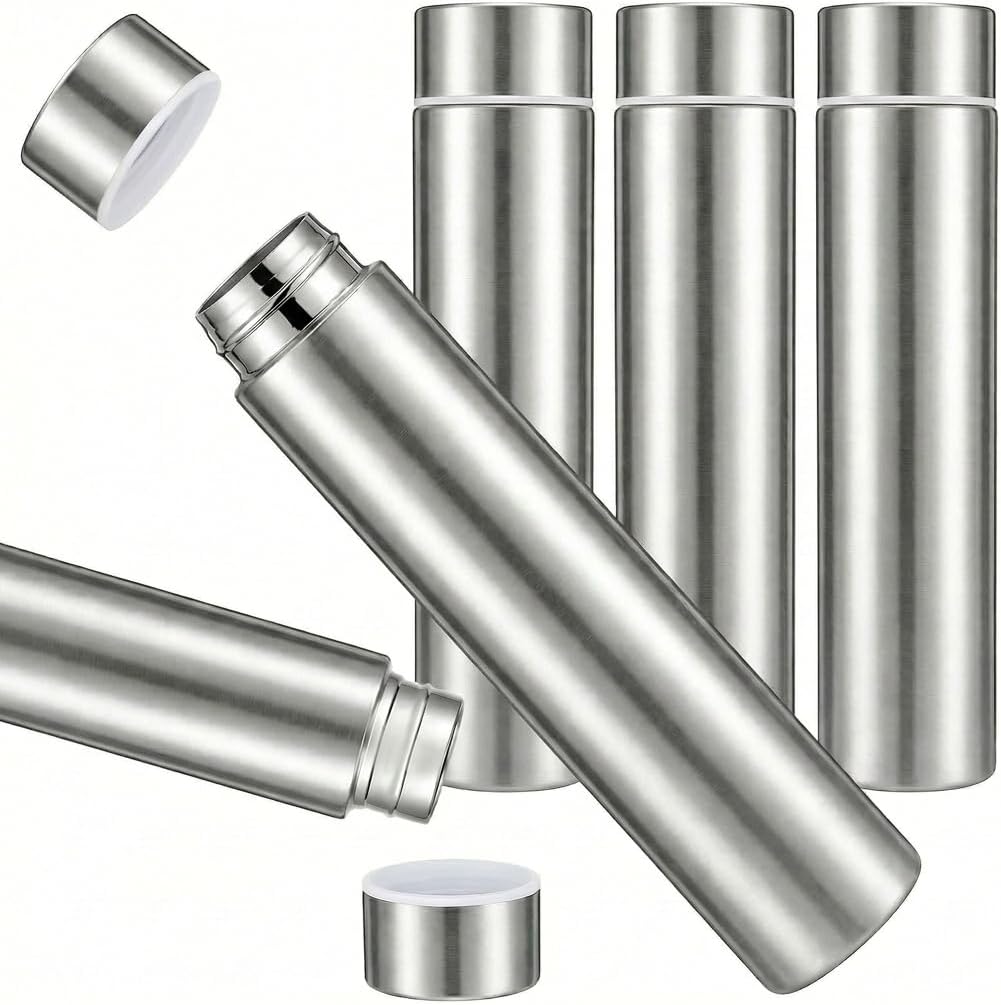 4 Pack Slim Insulated Water Bottles, Stainless Steel Skinny Small Drink Bottle 8.8 Oz, Leak Proof Portable Travel Camping Backpack Coffee Tea, Silver