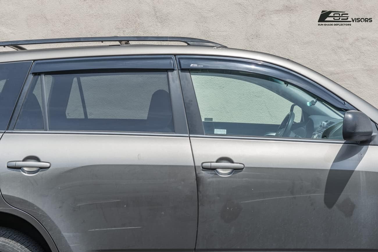 Replacement for 2006-2012 Toyota Rav4 | EOS Visors JDM Tape-On Style Smoke Tinted Side Vents Window Deflectors Rain Guard DWV-V72