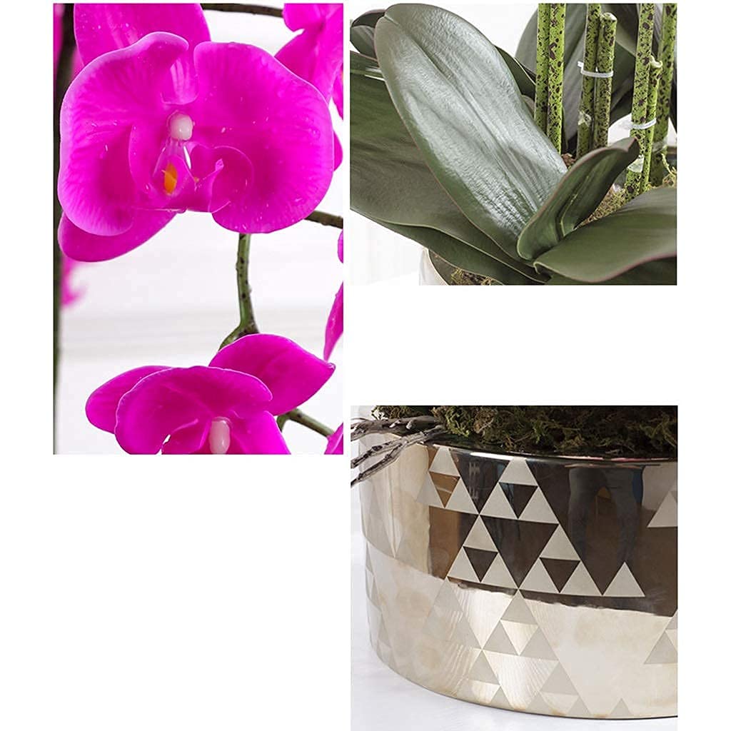 Zestaw sztucznych kwiatów, sztuczny Phalaenopsis, 6 kompozycji kwiatowych i wazon, dom, stół do jadalni, biura, na imprezę, dekoracja stołu w jadalni (fioletowy) (biały)