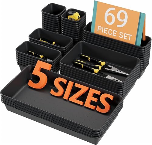 69 organizadores grandes de plástico entrelazados para cajones, bandejas organizadoras de cajones de escritorio versátiles de 5 tamaños, separadores