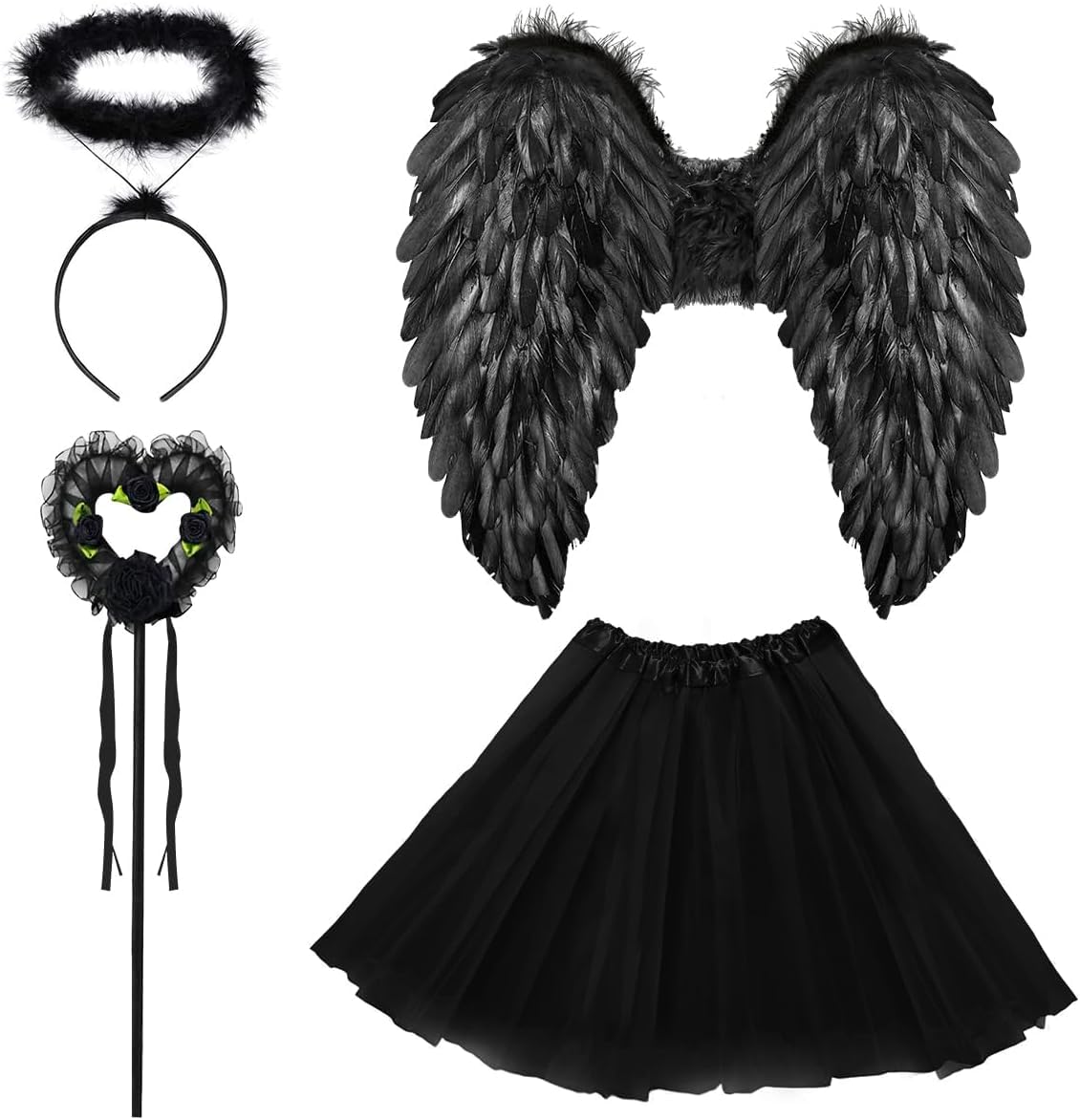 Angel Wings Costume Women's White Tutu Skirt, Halo and Wand Angel Wings Decoration Wings, Halloween Carnival Party Cosplay Adult