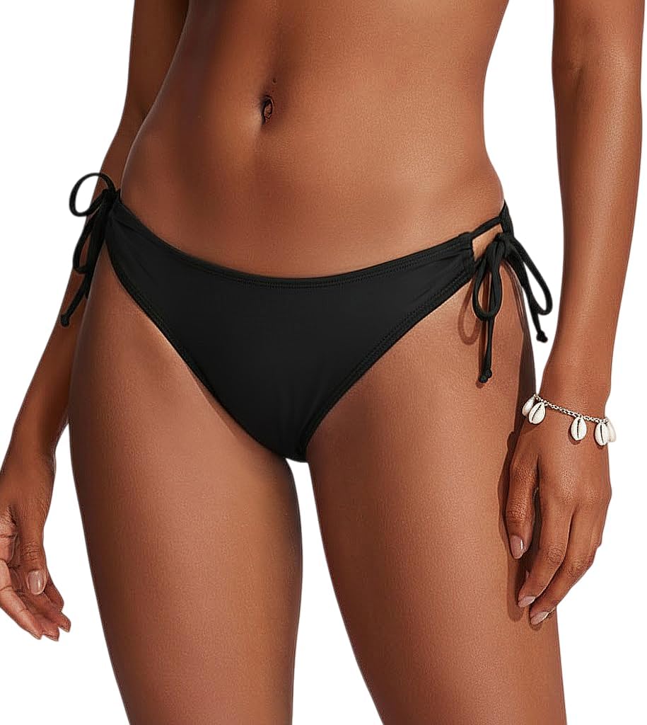 Women String Tie Side Bikini Bottoms Moderate Coverage Swimsuit Bottom Low Waist Low Rise Bathing Suit