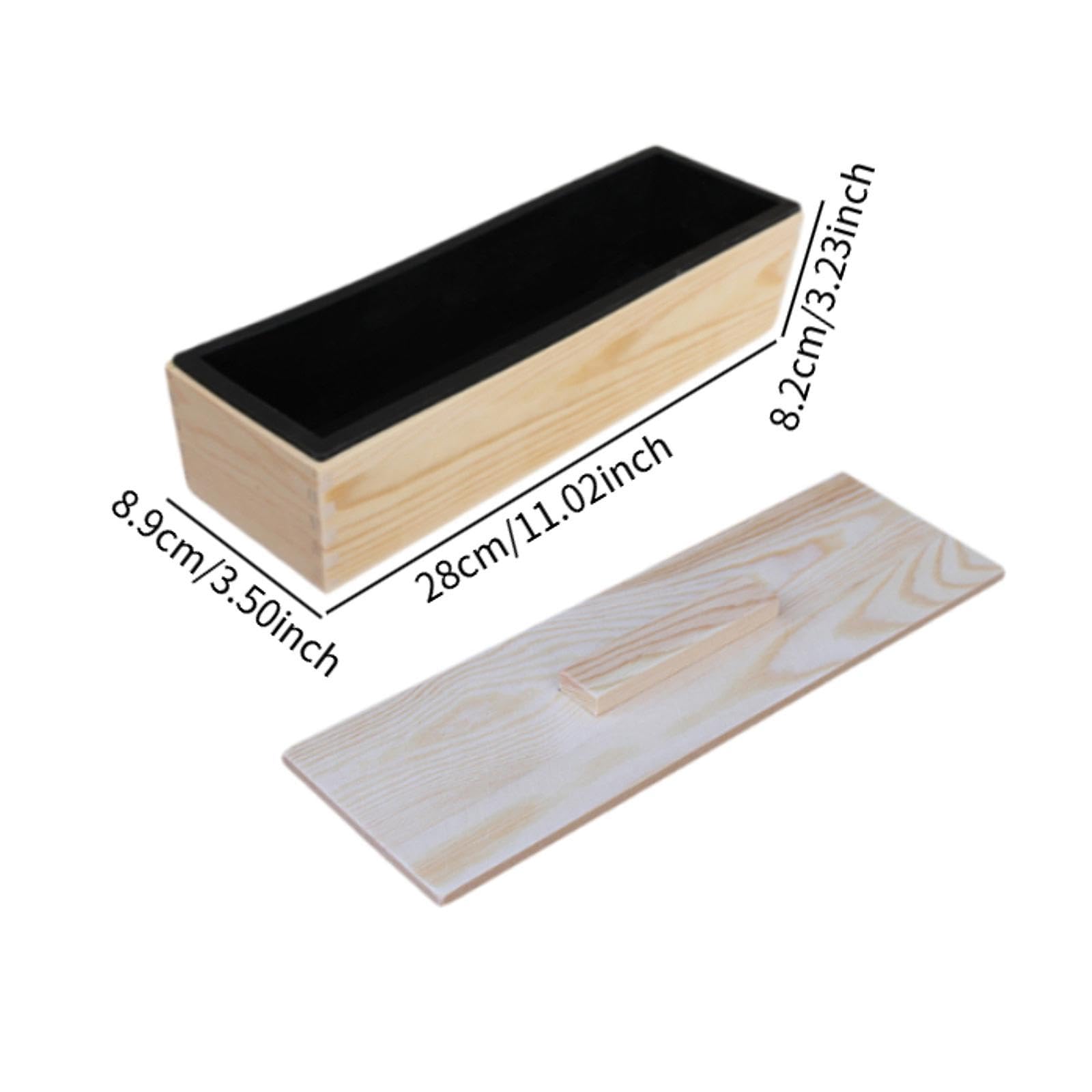 Moule à Savon Rectangulaire Silicone Boîte Bois Couvercle Flexible Antidérapant Utilisation Simple Résistant Températures Convient Création, Noir