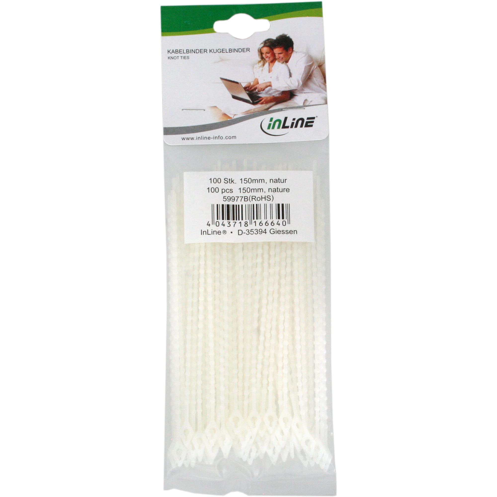InLine 59977B Pack of 100 Cable Ties Ball Ties Natural Length 150 mm