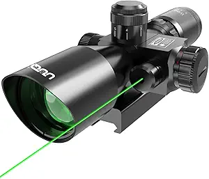 UUQ 2.5-10x40 Rifle Scope with Red/Green Illuminated Mil-dot with Red/Green Laser Combo-Green Lens Color,Tactical Scope for Gun Air Hunting,Free 20/11mm Mounts