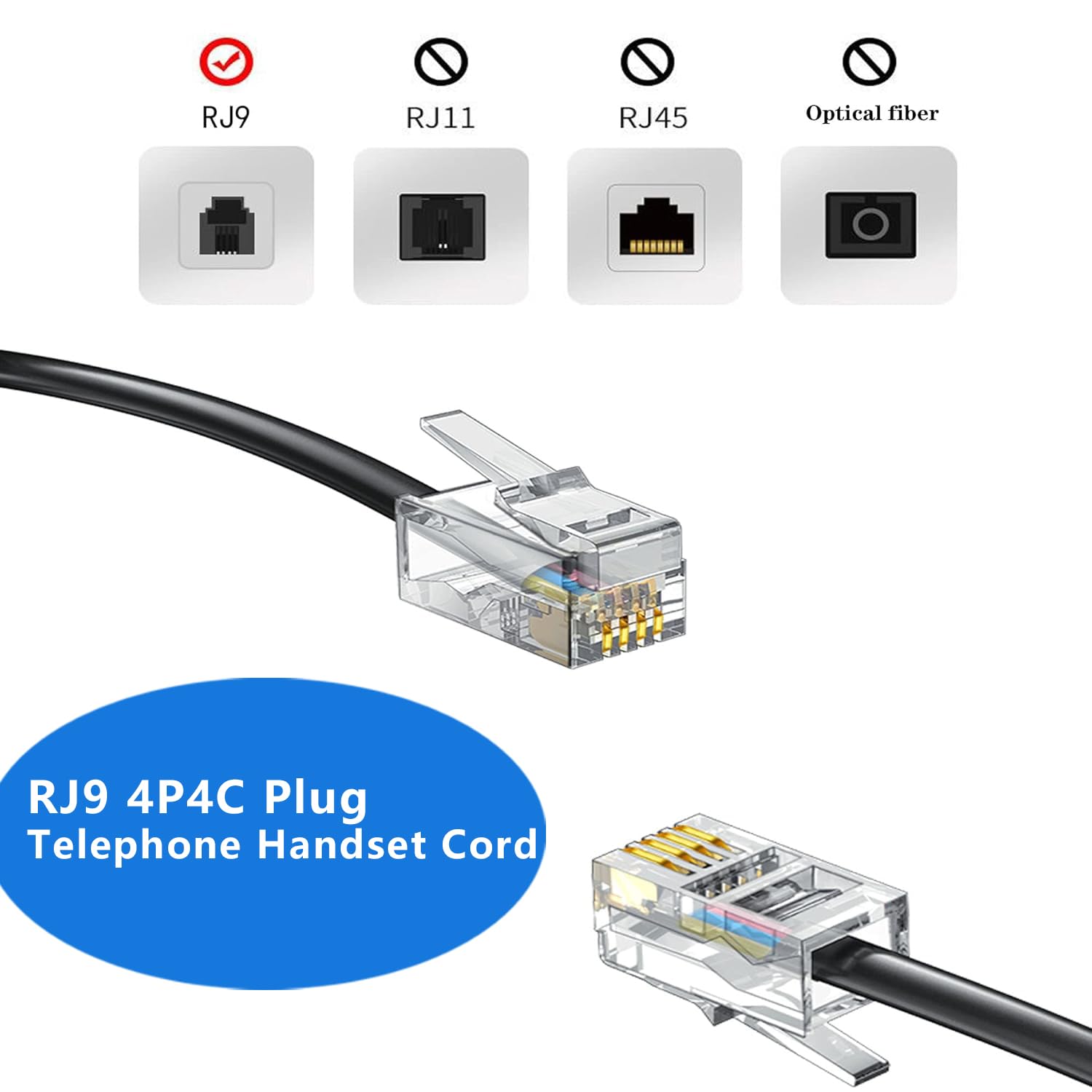 Cavo per cornetta telefonica, confezione da 10 cavi telefonici fissi 2,4 m non arrotolati/cavo a spirale per telefono fisso RJ9 4P4C cavo telefonico accessorio telefonico - nero