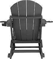 Vista 9 de KINGYES Silla Adirondack con reposapiés retráctil y portavasos, silla reclinable de Adirondack de HDPE para porche, patio, balcón, gris plomizo
