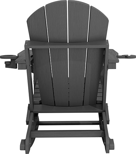 Miniatura 9 de KINGYES Adirondack - Mecedora con otomana retráctil y portavasos, silla reclinable Adirondack Rocker de HDPE para patio, porche, patio, balcón, gris