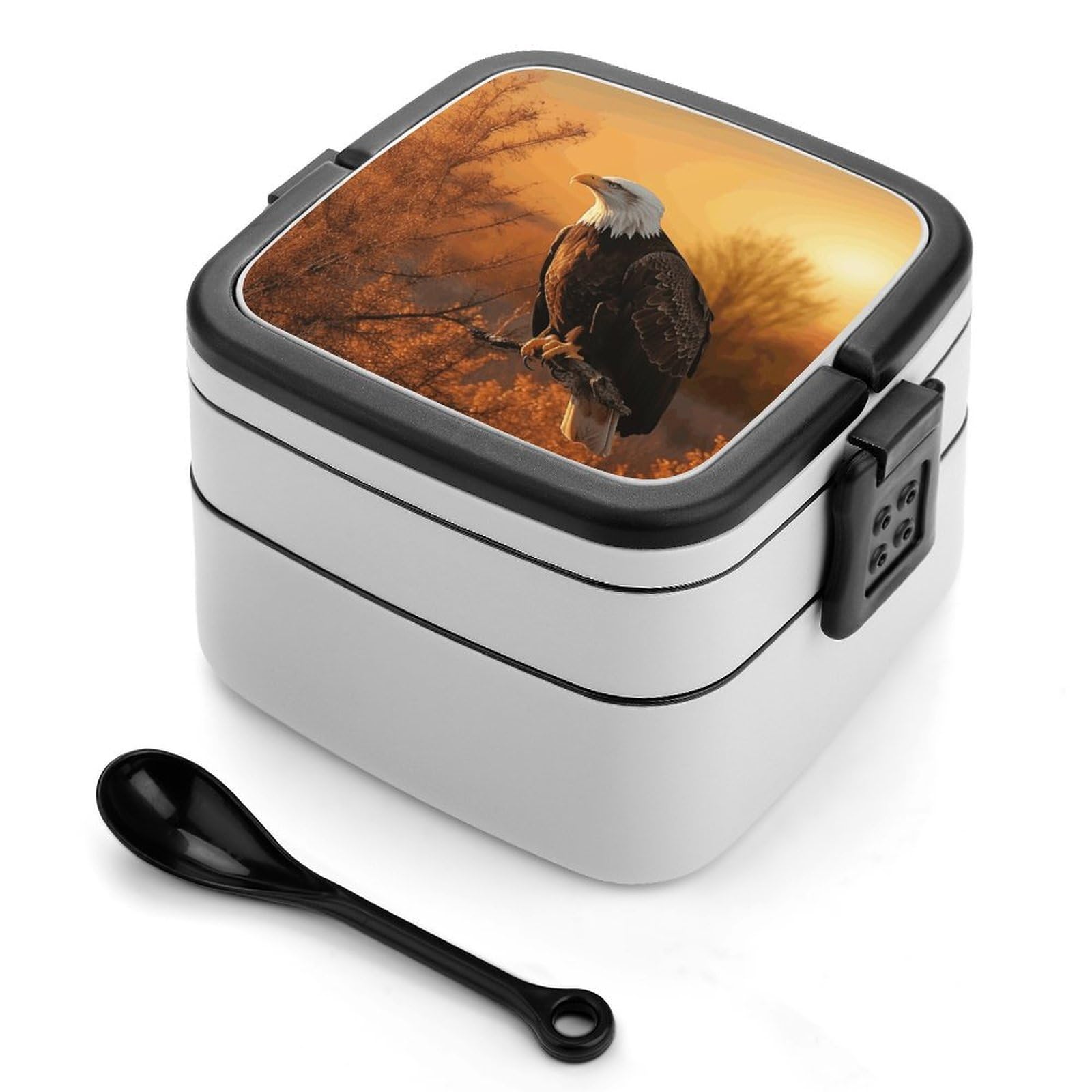 VstaDank Golden Sunset Bald Eagle Bento Box Portable Adult Lunch Box with 2 Layer&Spoon Reusable Insulated Lunchbox Large Food Containers Leak Proof Lunch Containers for Work Camping Meal Prep