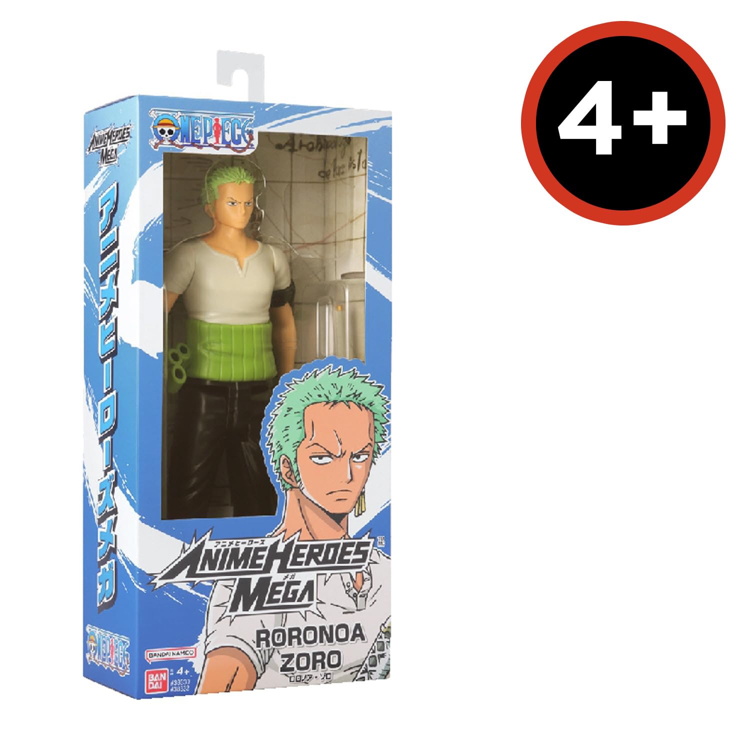 BANDAI - Anime Heroes - One Piece - Action figure Anime Heroes Mega 30 cm Zoro - Grande action figure snodata - Figura manga Zoro - Licenza ufficiale - Giocattolo per bambini dai 4 anni in su - 38332
