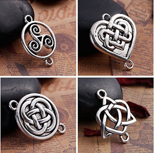 JGFinds Celtic Knot Connector Charms, Silver Tone Findings, 80 Pack (20 of Each Style) - Endless Irish Knot, Tibetan, Rune Charm, Wiccan, or Celtic Jewelry