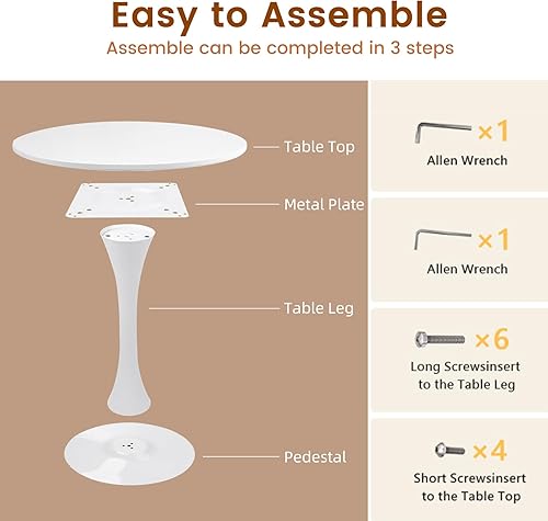 Miniatura 6 de Mesa redonda de tulipanes de comedor para 2, mesa moderna de mediados de siglo con pedestal de metal resistente para cocina, bistró, cafetería, ocio