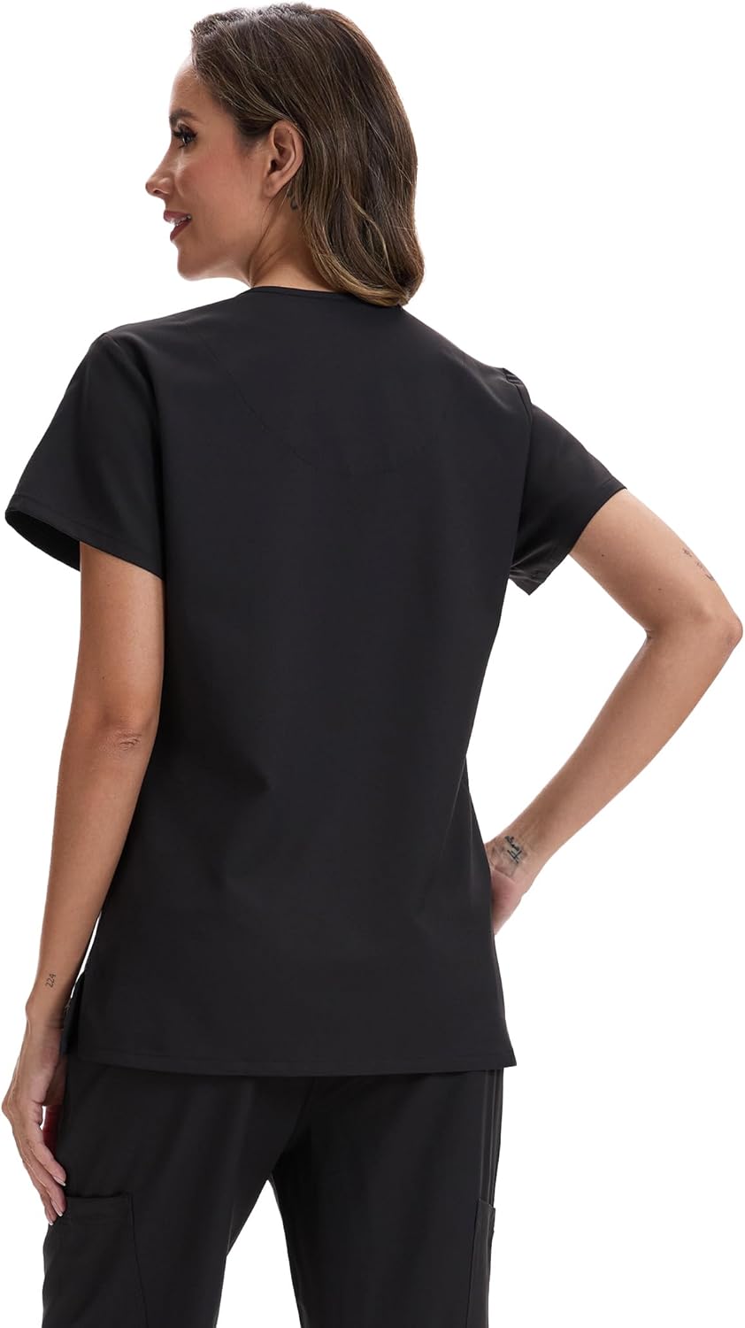 Women's Scrub Top Short Sleeve Medical Shirts Stretchy Soft Nurse Uniform V Neck Top Tee With 3 Pockets - Image 6