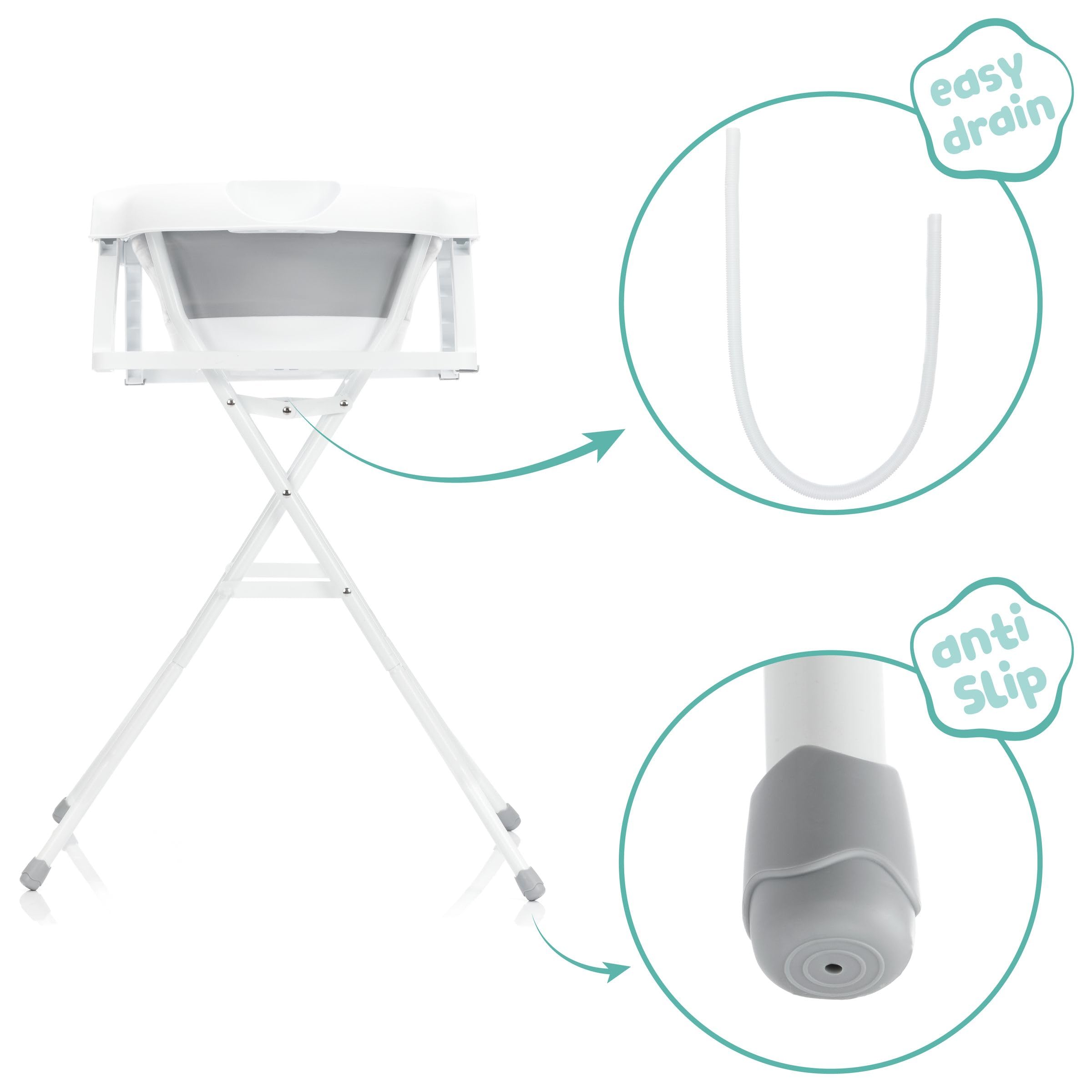 Fillikid Faltbadewanne Stand Exklusiv, mit Gestell | Praktische, platzsparende Babybadewanne mit stabilem Standgestell