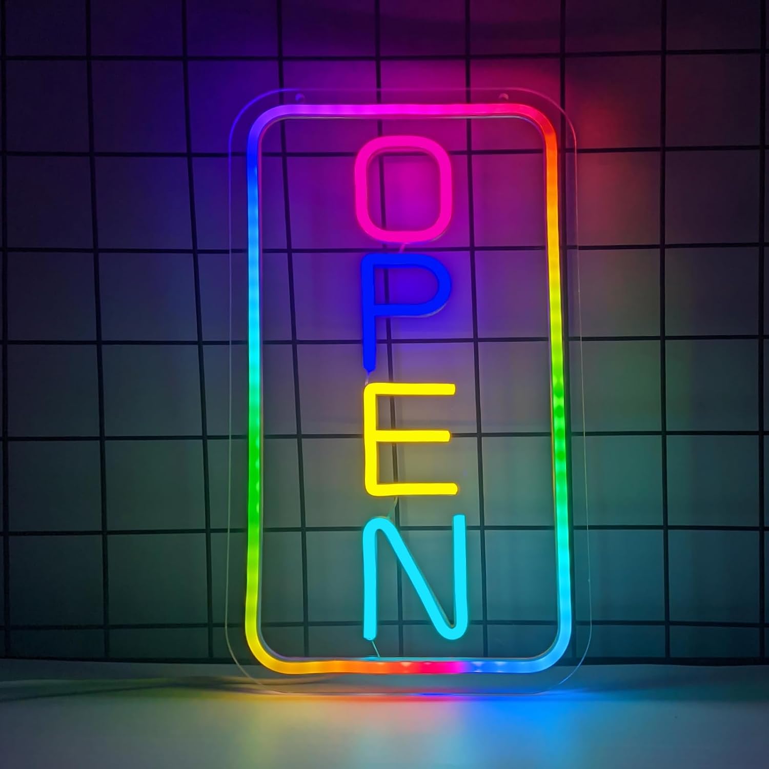 Goneons LED Open Neon Sign for Business,USB Powered Neon Open Sign with Dimmable Switch,Color Changing & Scrolling and Flashing Modes,RGB Light Up Open Sign for Shop Hotel Bar Coffee Storefront Window Colorful Open