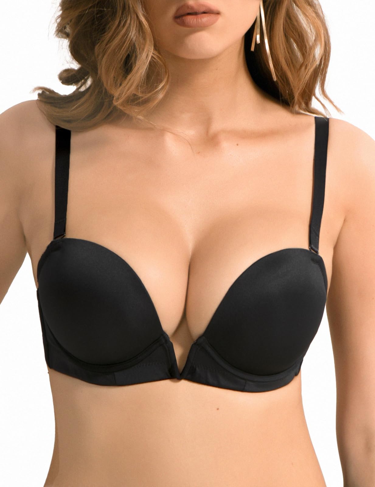 Plunge Bras fow Women Padded Deep V Neck Push Up Wired Support T-Shirt Brassiere Add Cup Size