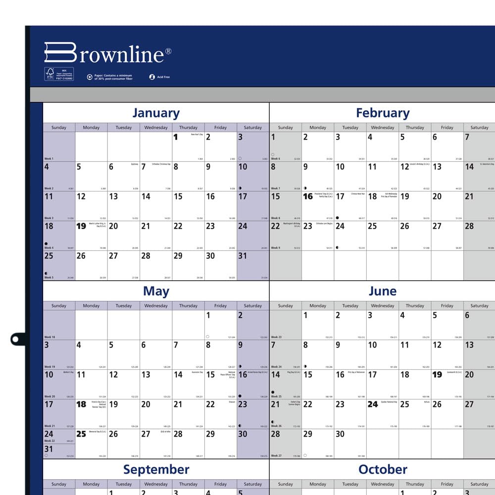 Brownline® Calendario anual y planificador de pared reversible 2026, 12 meses, enero a diciembre, horizontal/vertical, 24 x 36 pulgadas (C172214-26)