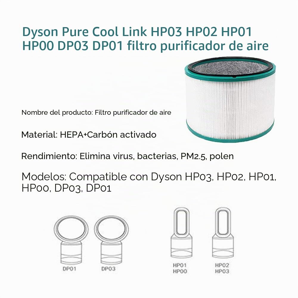 Reemplazo de HEPA Filtro Compatible Dyson Pure Cool HP03 & DP01 DP03 Purificador de aire de escritorio y Dyson HP02 HP01 HP00 Pure Hot + Cool Link Ventilador limpiador