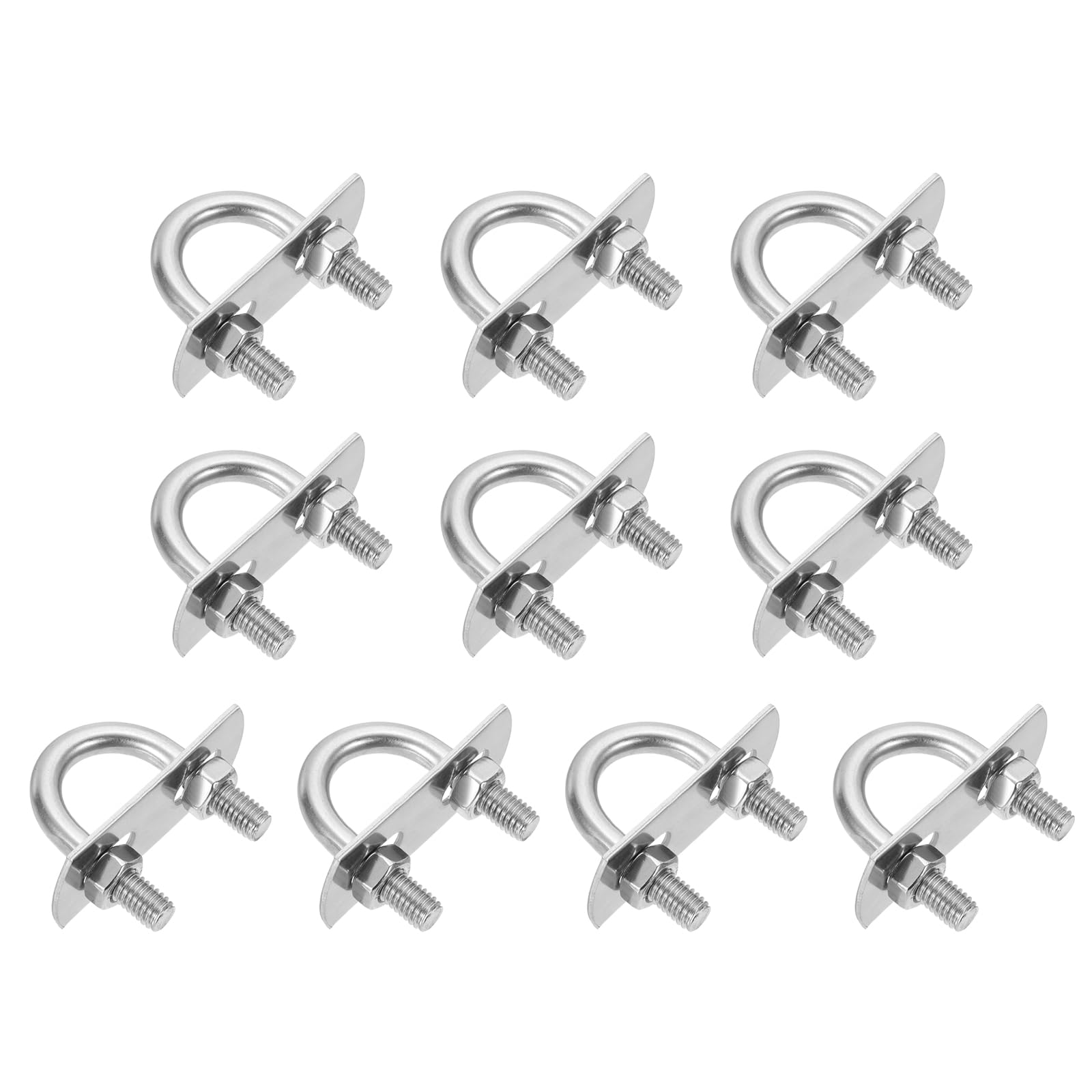sourcing map M6 Round U-Bolts, 10 Sets 16mm(0.63") Inner Width 35mm(1.38") Length 201 Stainless Steel U-Clamp Bolt with Plates & Nuts for Automobile, Trailer, Boat Trail, Silver