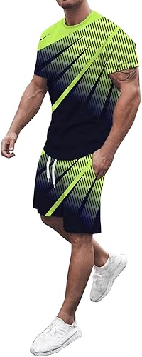 Conjunto deportivo de verano para hombre, conjunto deportivo de 2 piezas, cuello redondo, manga corta y pantalones cortos