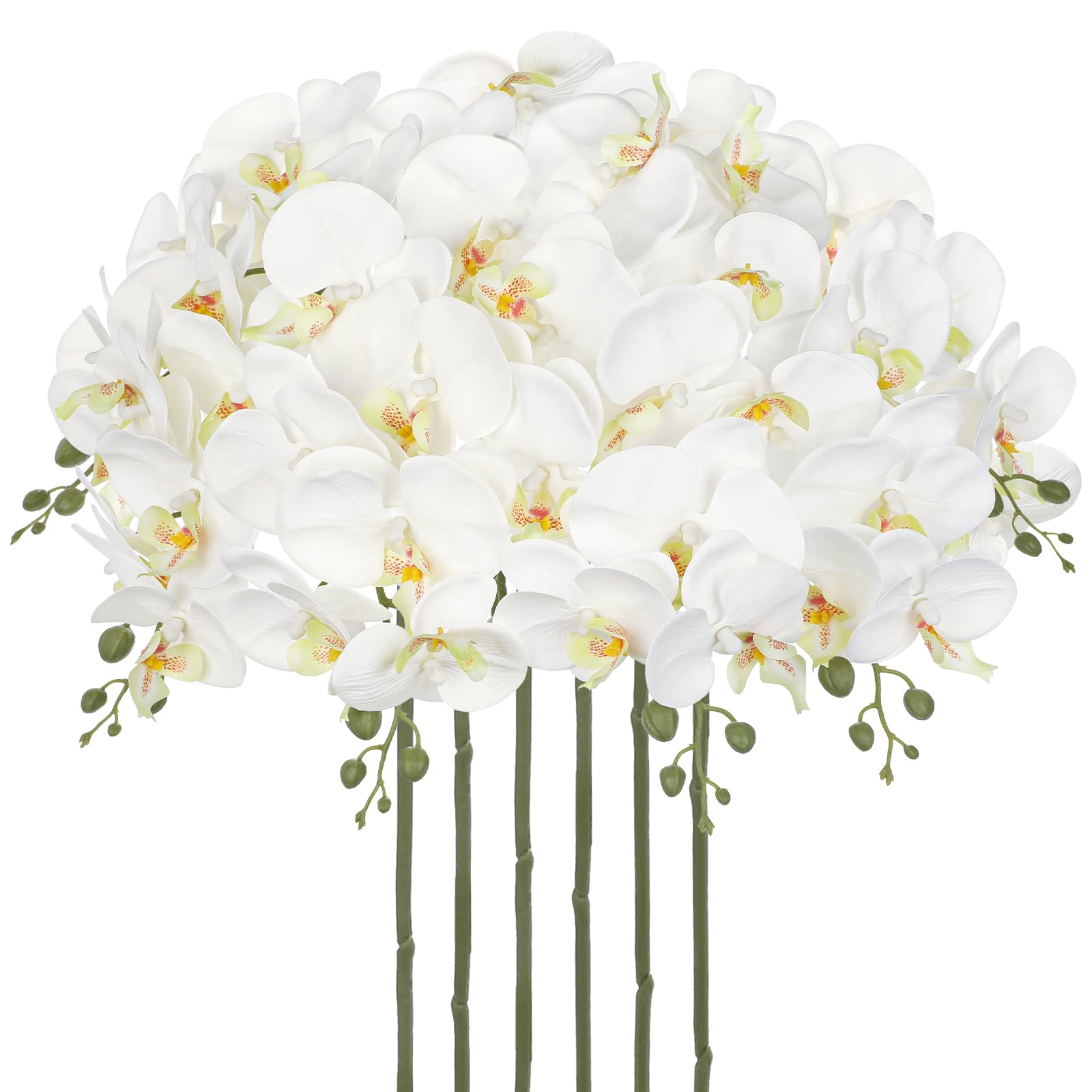 Briful 6 PCS Artificial Orchid Stems - 28.3" Real Touch Fake Orchid Stem with 7 Blossom - White Artificial Flowers Silk Phalaenopsis for Floral Arrangement, Centerpieces, Wedding Décor