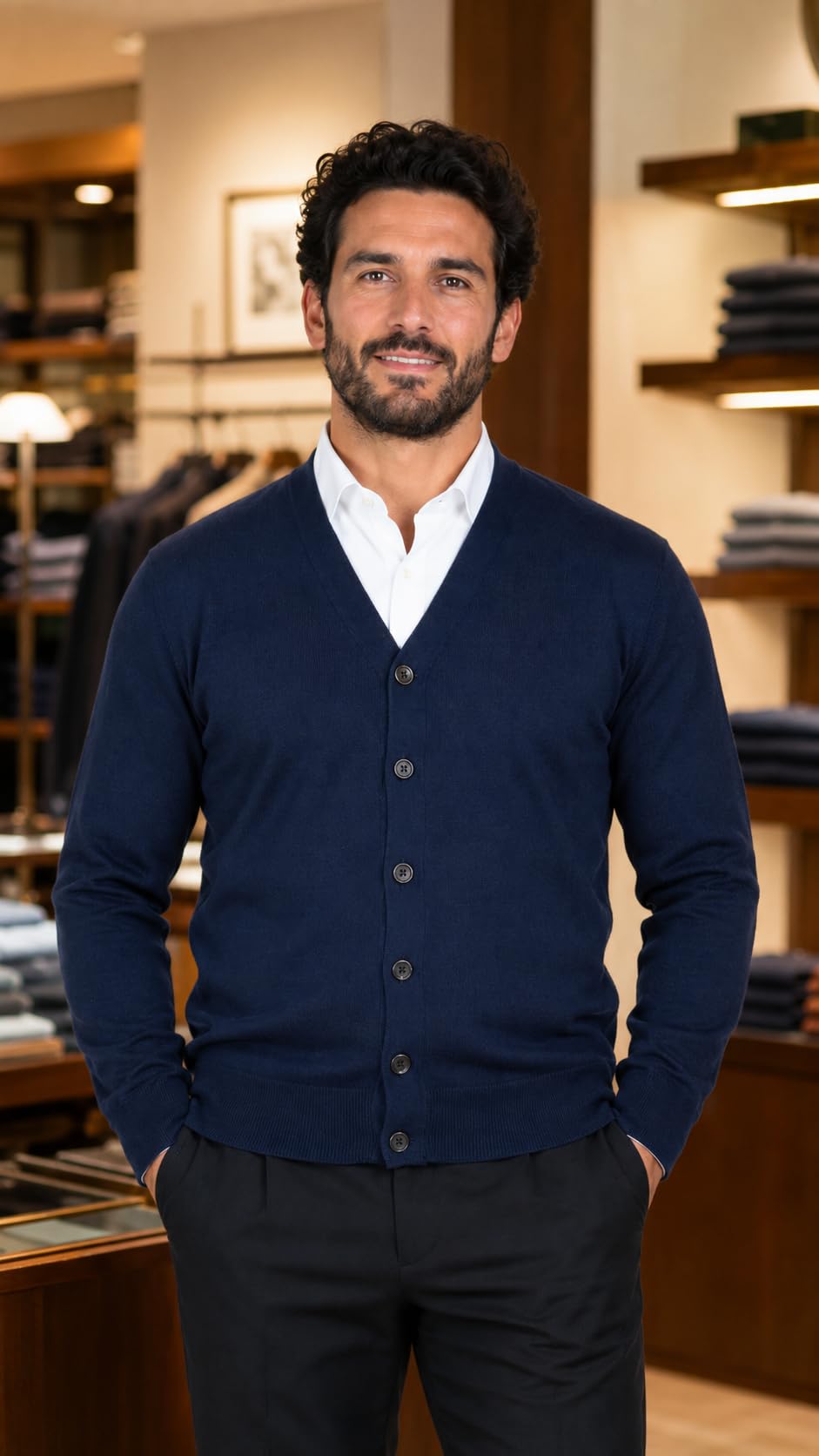 Maglione Uomo Pullover Cardigan con Bottoni Misto Lana Merinos Extrafine Made in Italy