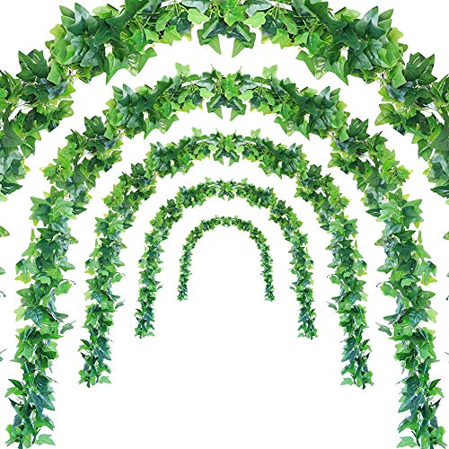 JUSTOYOU 5Pcs 44Ft Artificial Ivy Leaf Garland Plants Vines with Leaves Hanging Greenery Fack Ivys Vines for Wedding Outside Party Home Decor