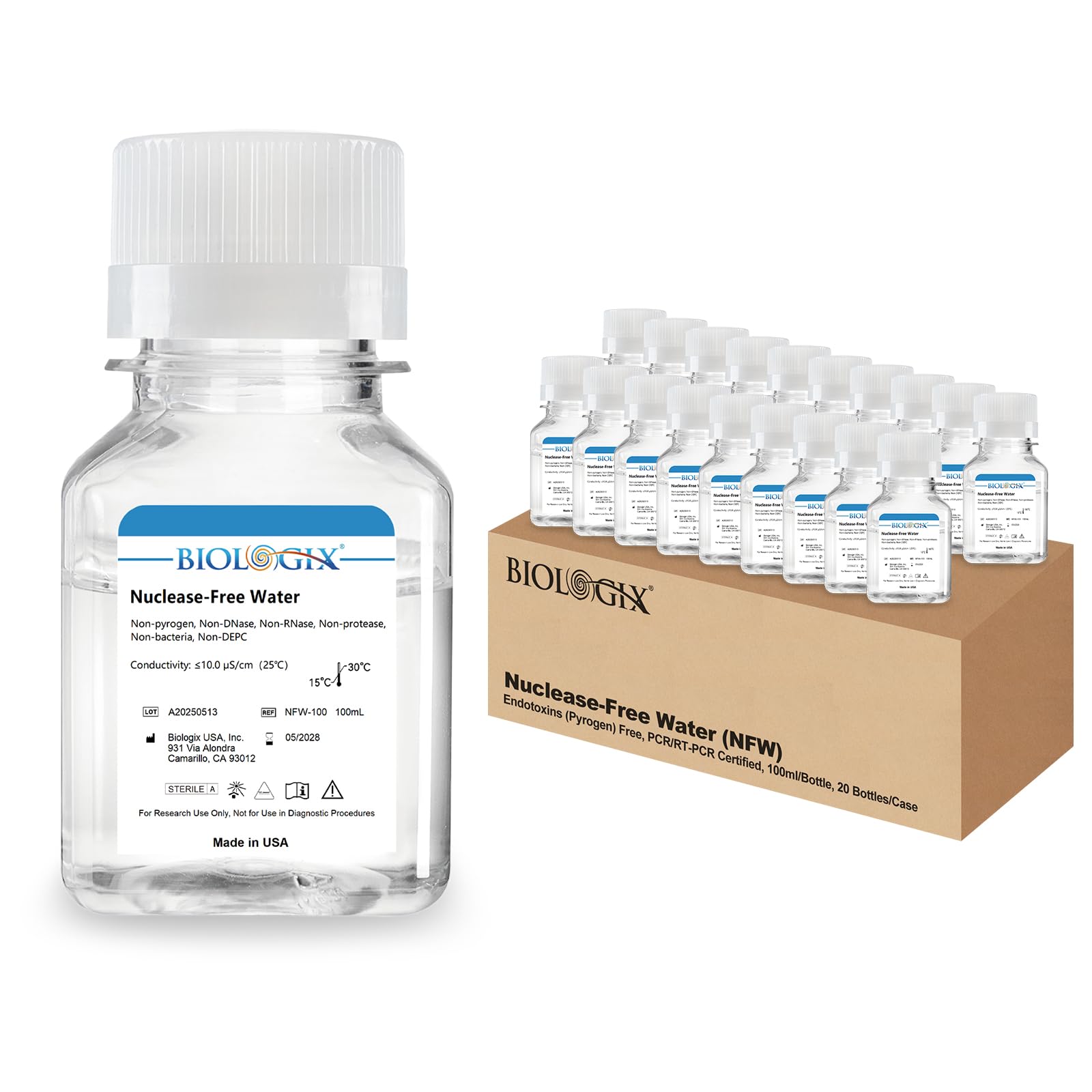20 sztuk po 100 ml bardzo jałowej wody laboratoryjnej, 500 ml/butelka (10 sztuk po 100 ml)