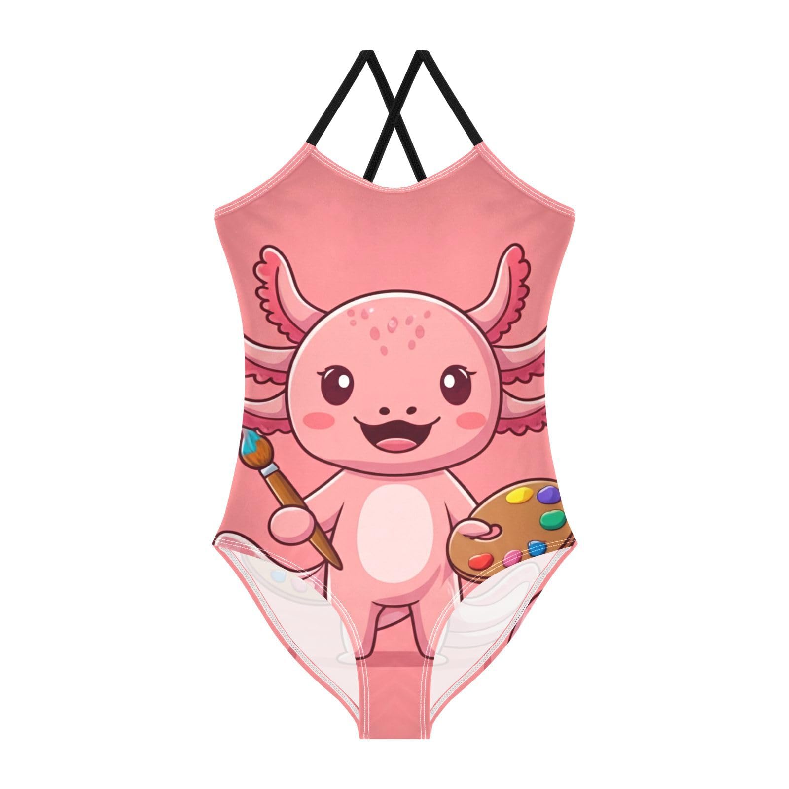 UMIRIKO Girls Bathing Suit Cute Axolotl One Piece Swimsuit Beach Swimwear for Girl Size 7/8 202c1936