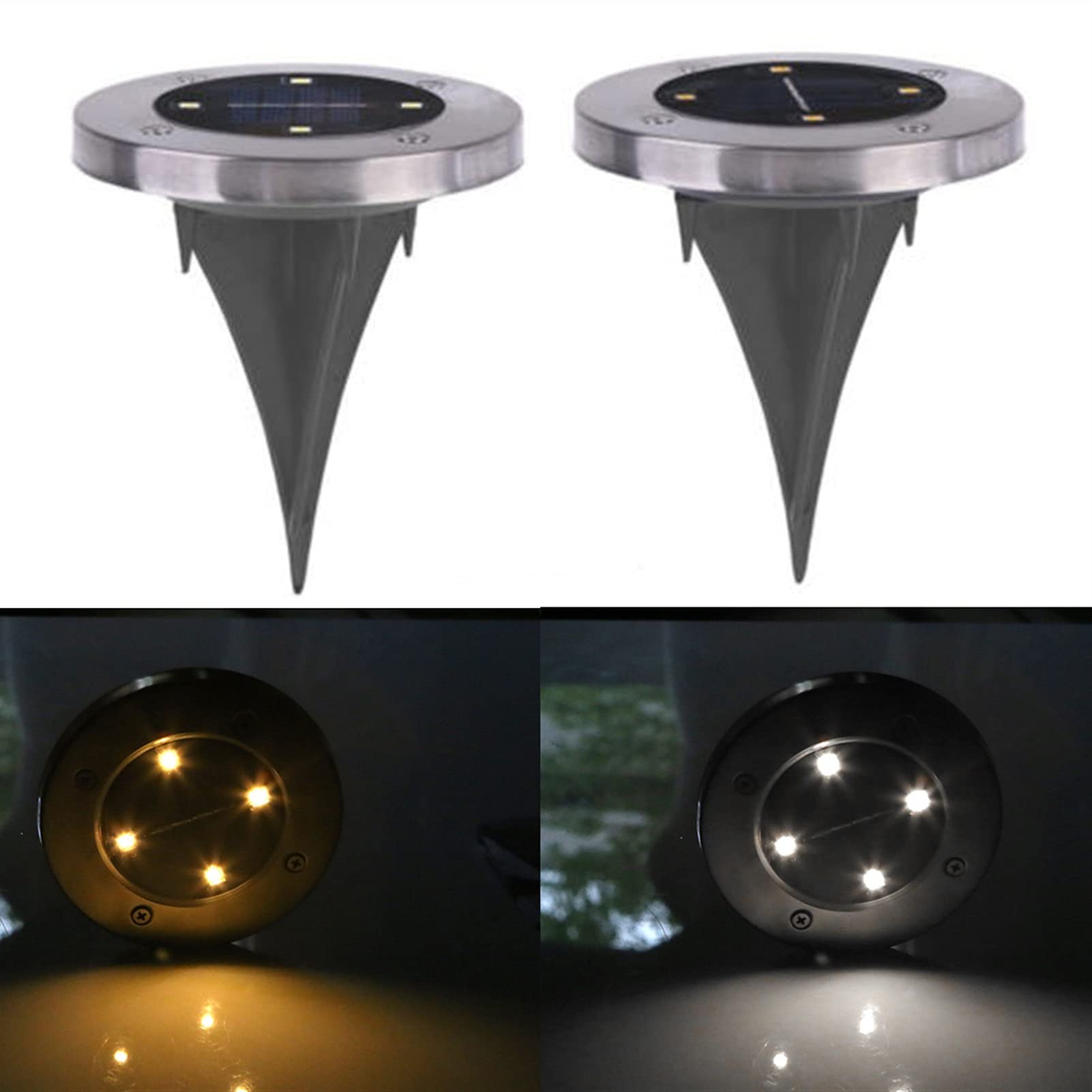 Solar-Bodenleuchten, 4 wasserdichte LED-Bodeneinbauleuchten, Solar-Gartenleuchten, Landschaftsleuchten for Wege, Hof, Deck, Terrasse, Gehweg, 6 Packungen Lampen (Color : Bianco, Size : 6PACK)