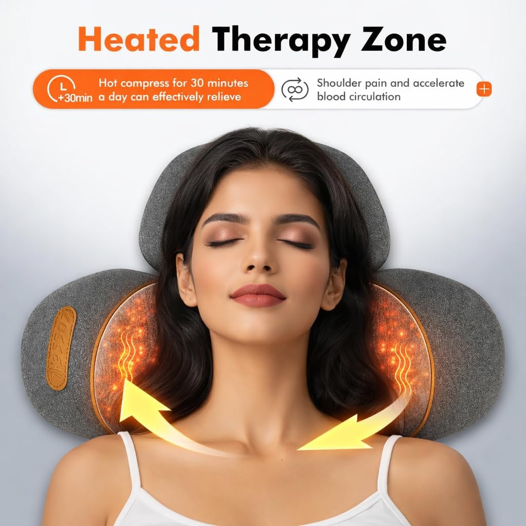 3-in-1 Neck Massager Pillow with Heat, Rechargeable Cervical Traction Pillow with Vibration Massage, Ergonomic Memory Foam Neck Support for Relaxation at Home, Office, Travel