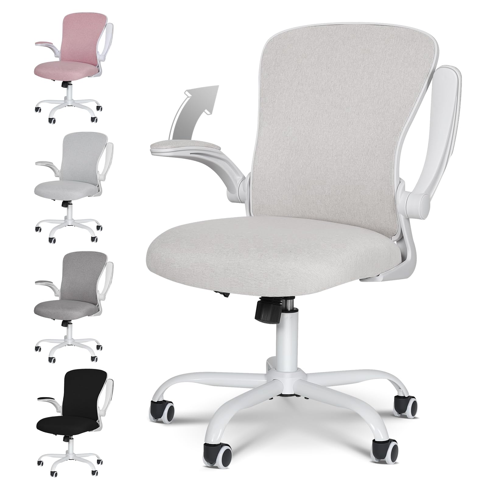 ELECWISH Home Office Desk Chair, Ergonomic Computer Chair with Flip Up Armrest, Lumbar Support, Height Adjustable, 30° Swivel, Beige