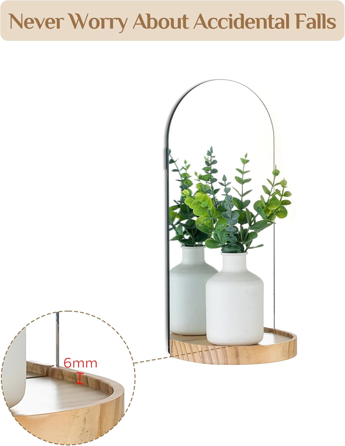 Wall Candle Holder Set of 2: Arch Mirror Candle Sconces Boho Wall Decor for Livingroom Entryway - Nature Wood Bohemian Candle Sconces Display Shelf with Ledge for Vase Candles