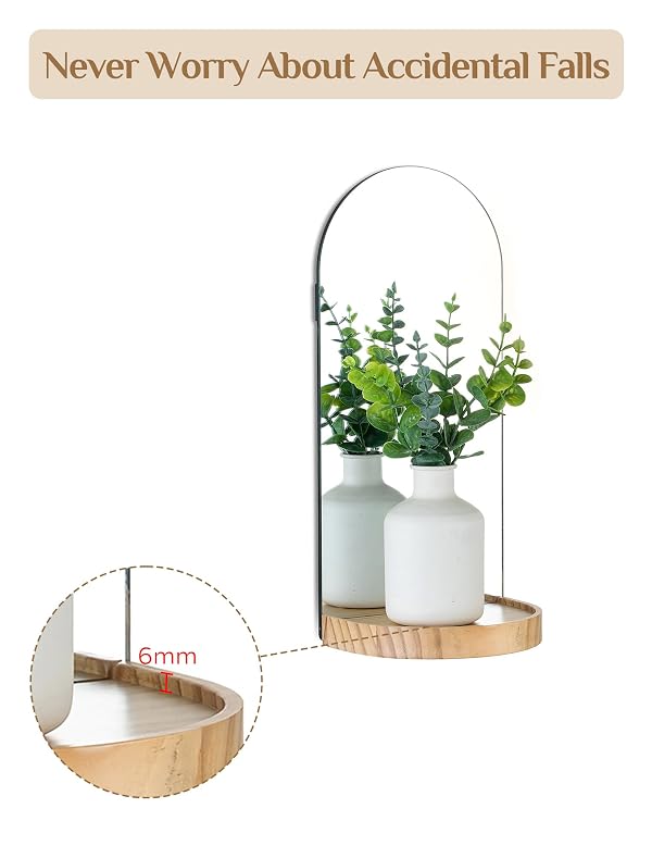Walasis Wall Candle Holder Set of 2: Arch Mirror Candle Sconces Boho Wall Decor for Livingroom Entryway - Nature Wood Bohemian Candle Sconces Display Shelf with Ledge for Vase Candles by Walasis - Used condition - Image 5