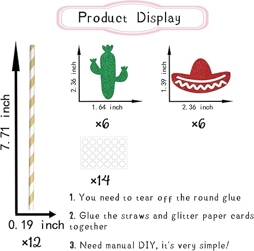 Miniatura 2 de Decoración de paja de papel para fiesta mexicana, pajitas de papel para despedida de soltera, pajitas de fiesta mexicana de Luau, fiesta de cinco de