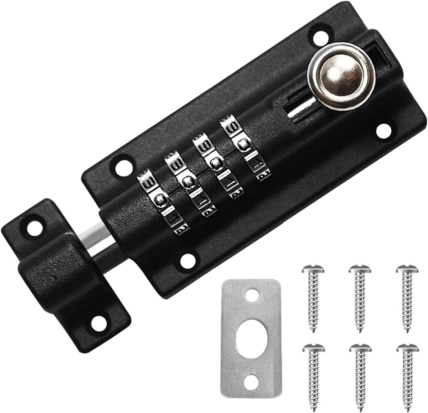 Drenky 4 Digit Combination Locking Bolt, Black Heavy Duty Sliding Lockable Padbolt, 1 Pcs 120mm