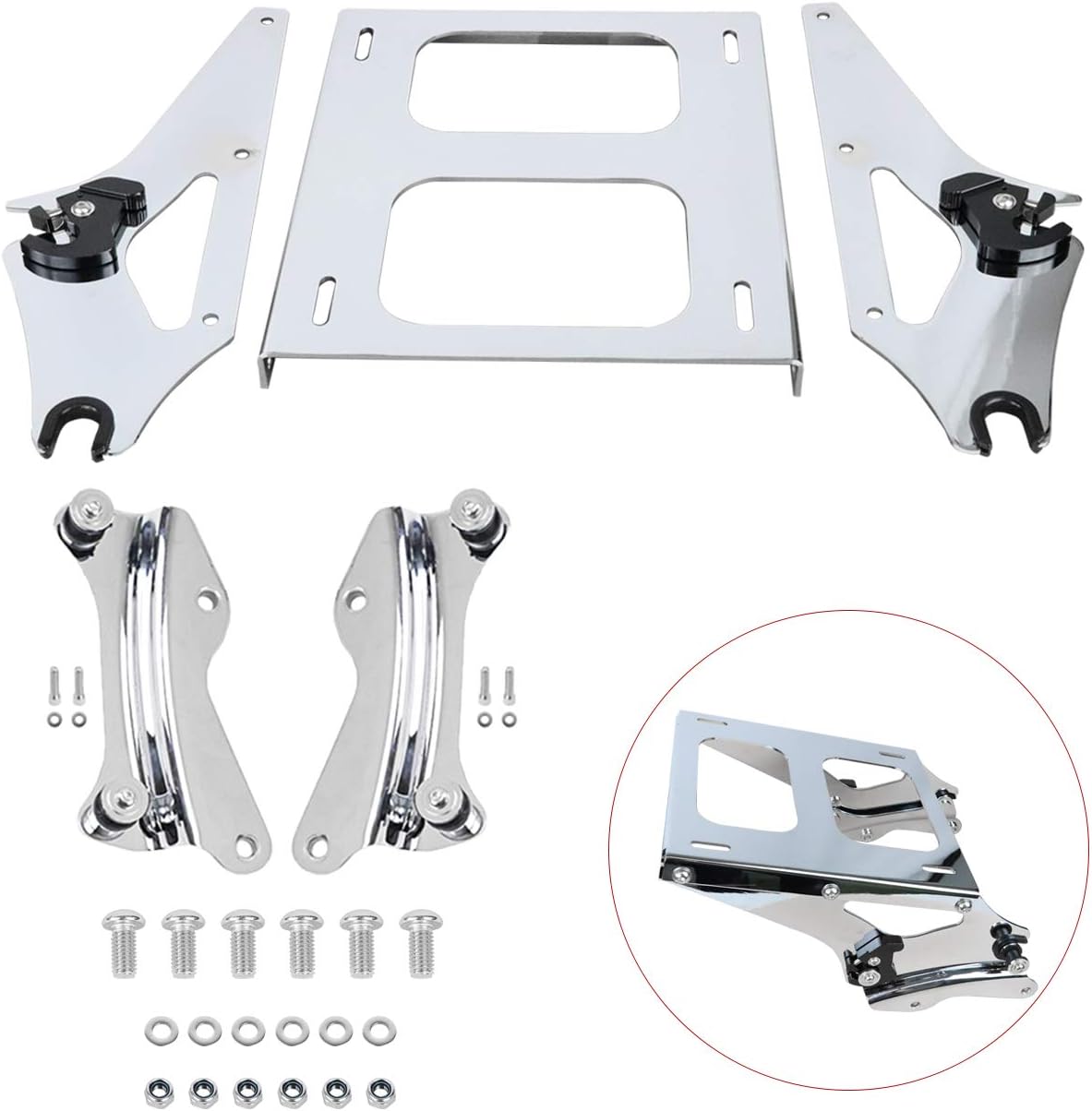 AUFER Detachable Two Up Mounting Luggage Rack and 4 Point Docking Hardware Kits Compatible with for Touring Road King Street Glide Road Glide Electra Glide 2014-2024 Tour Pack Mount