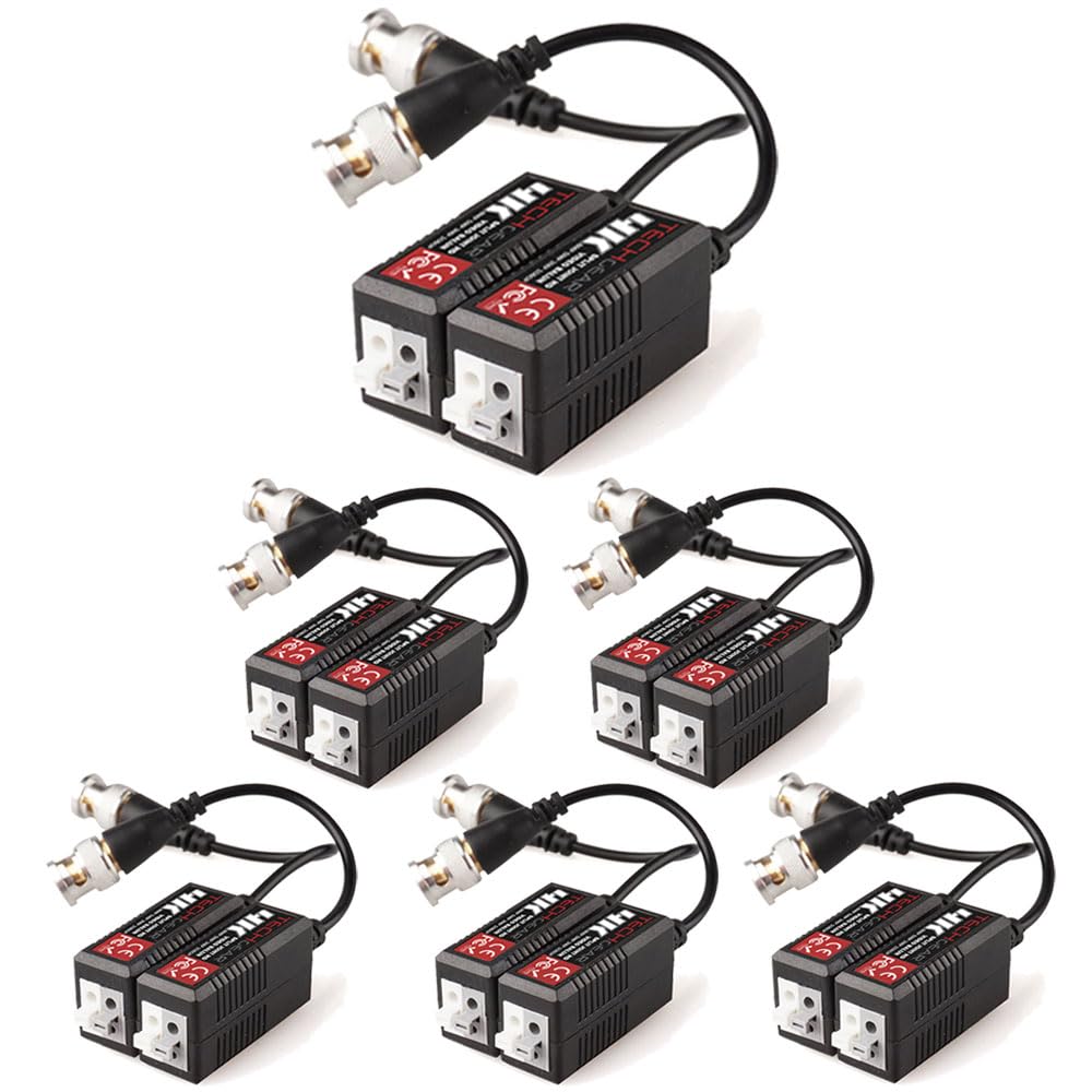 TECHGEAR 12x 8MP / 4K CCTV Passive Video Balun BNC Connector Adapter Transmitter & Transceiver, Male BNC to Easy Press-Fit UTP CAT5/5e/6/6e Cable for 4K / HD CCTV DVR Camera System (6 Pairs)