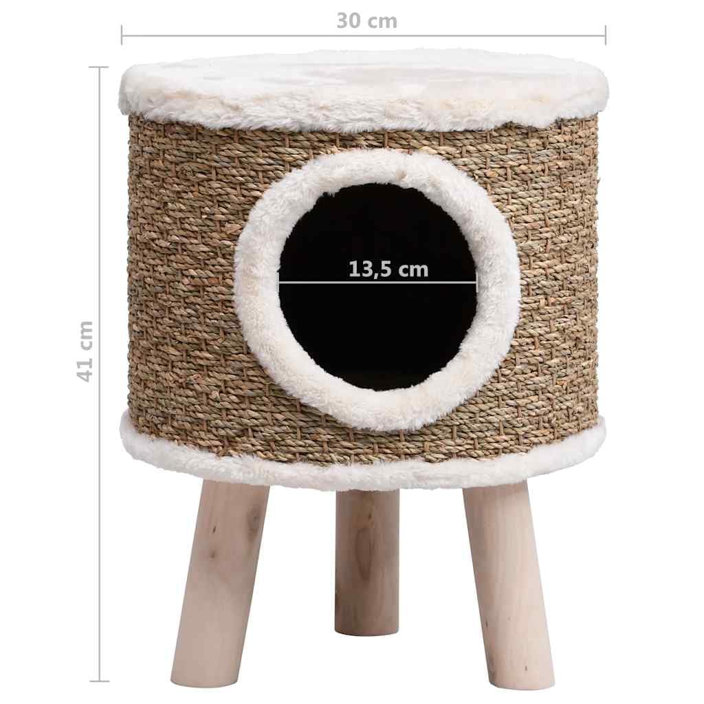 Panier en Osier, Corbeille Niche Maison Lit pour Chat avec Pieds en Bois 41 cm Herbiers Marins