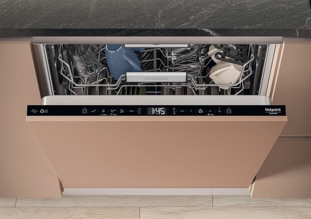 Hotpoint H7I HT59 L Lave-vaisselle Encastrable 60 cm 15 Couverts Départ Différé 24h Panier Supérieur Réglable 39 dB Classe Énergétique B Noir