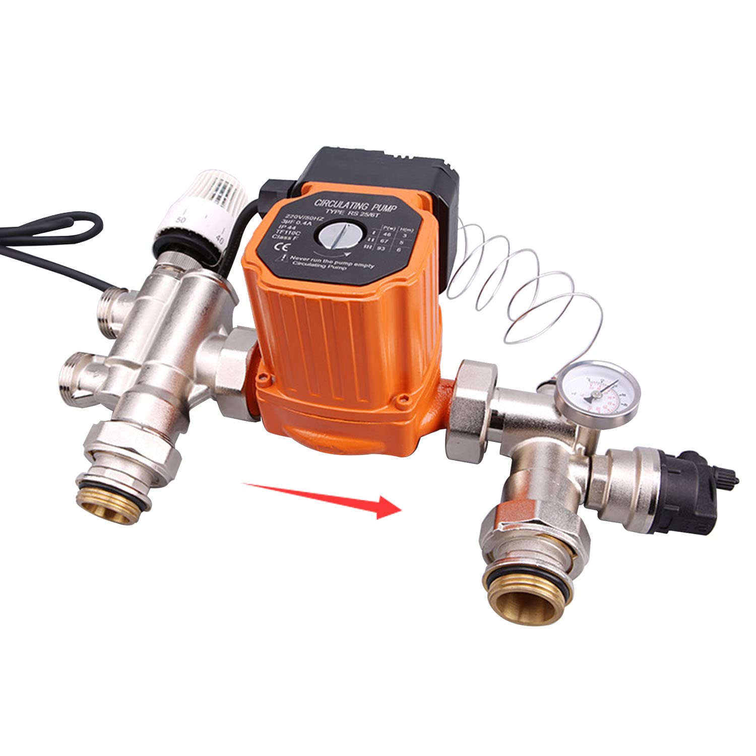 Regulation plancher chauffant pompe melangeur de groupe securite tete thermostatique thermometre - pour collecteur chauffage central pompe de circulation eau chaude