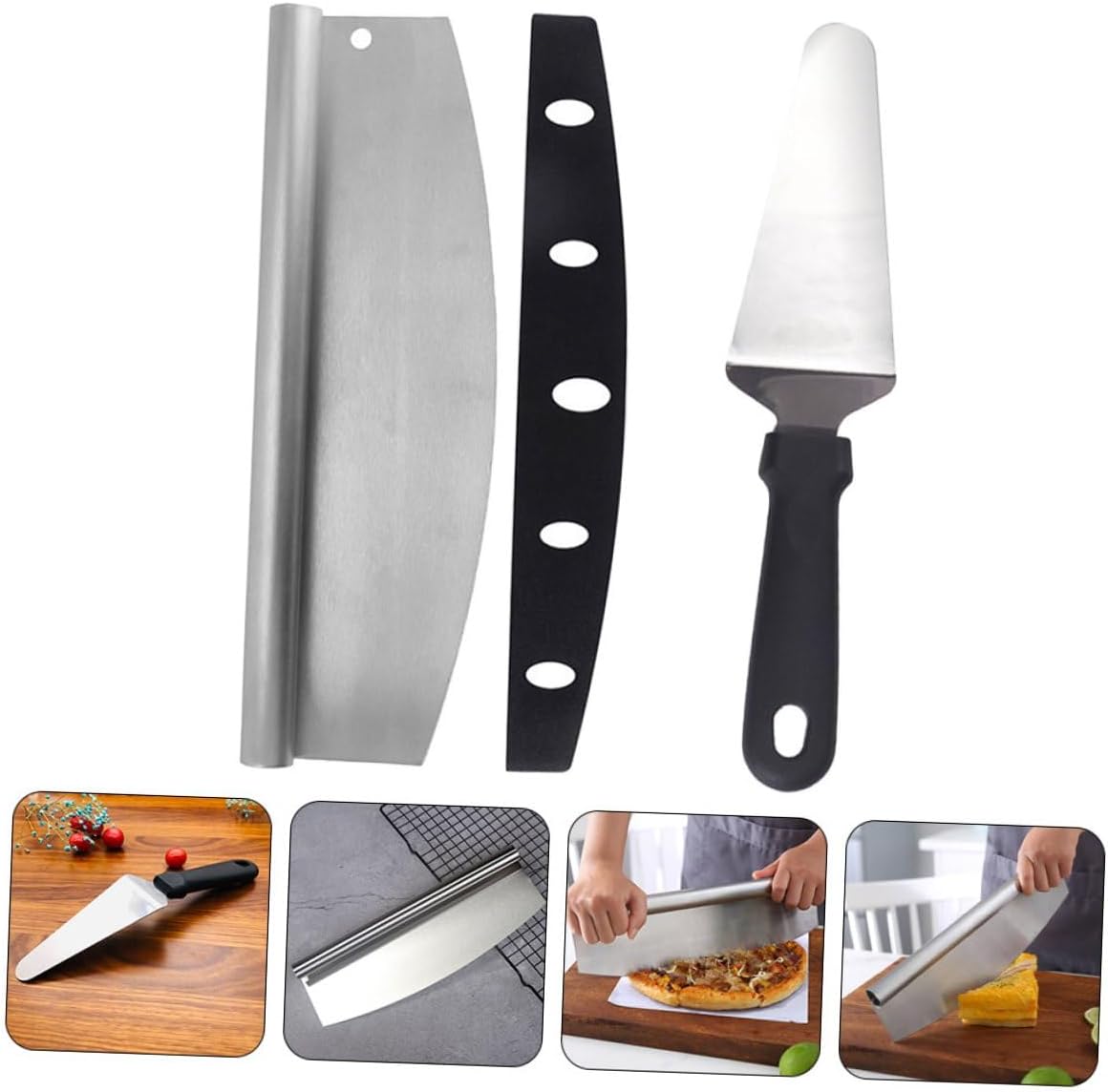 2pcs Stainless Steel Pizza Cutter and Triangular Spatula Set with Pp Sheath, Multifunctional Kitchen Gadget for Pizza Making and Serving, Portable Baking Supplies for Home Use