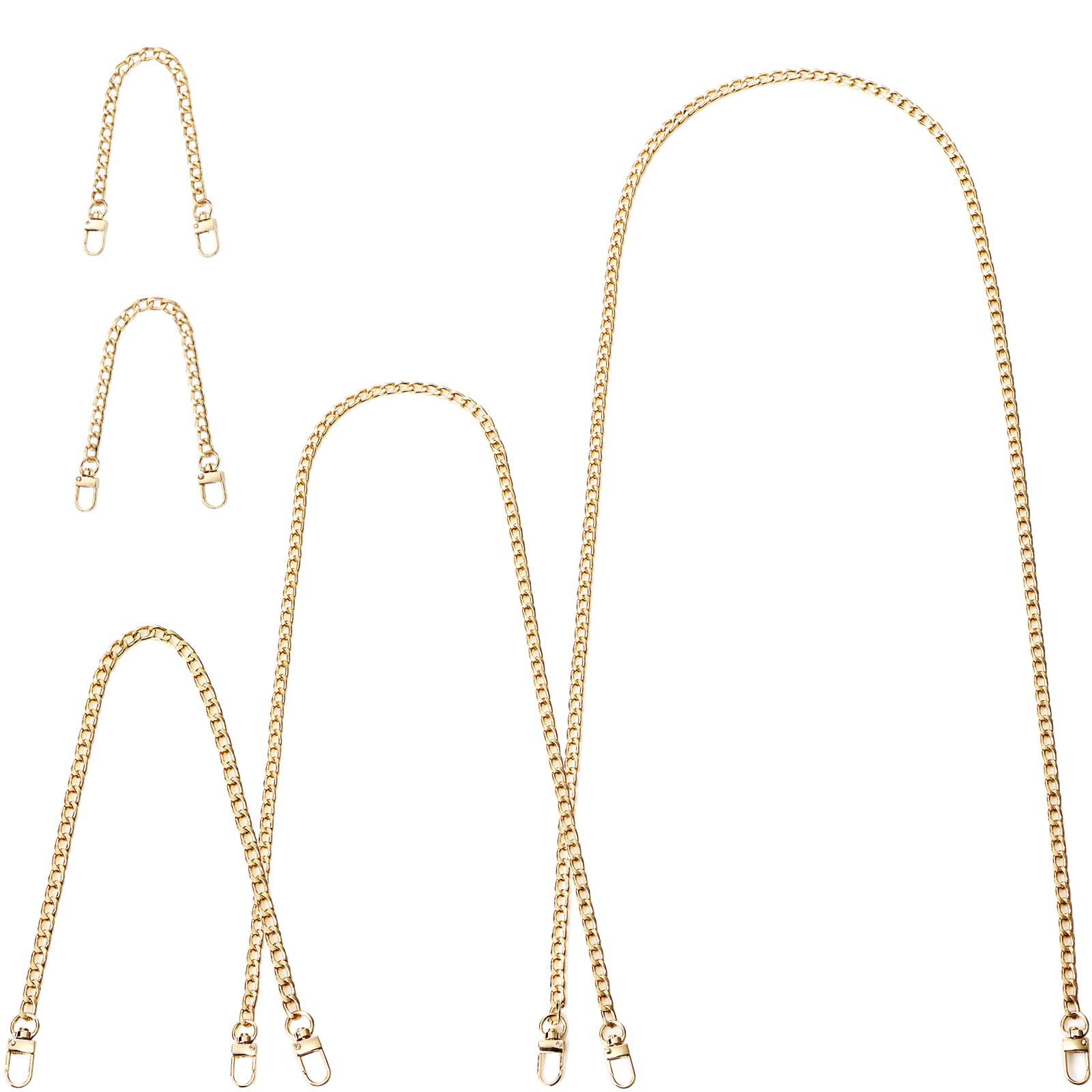 5 Pieces Replacement Flat Chains Iron Bag Chains Handbag Chain Straps Purse Chain Bag Strap Replacement Chain Purse Link Chains with Metal Slide Hook Buckles for DIY Handbags Crafts, 4 Sizes (Gold)
