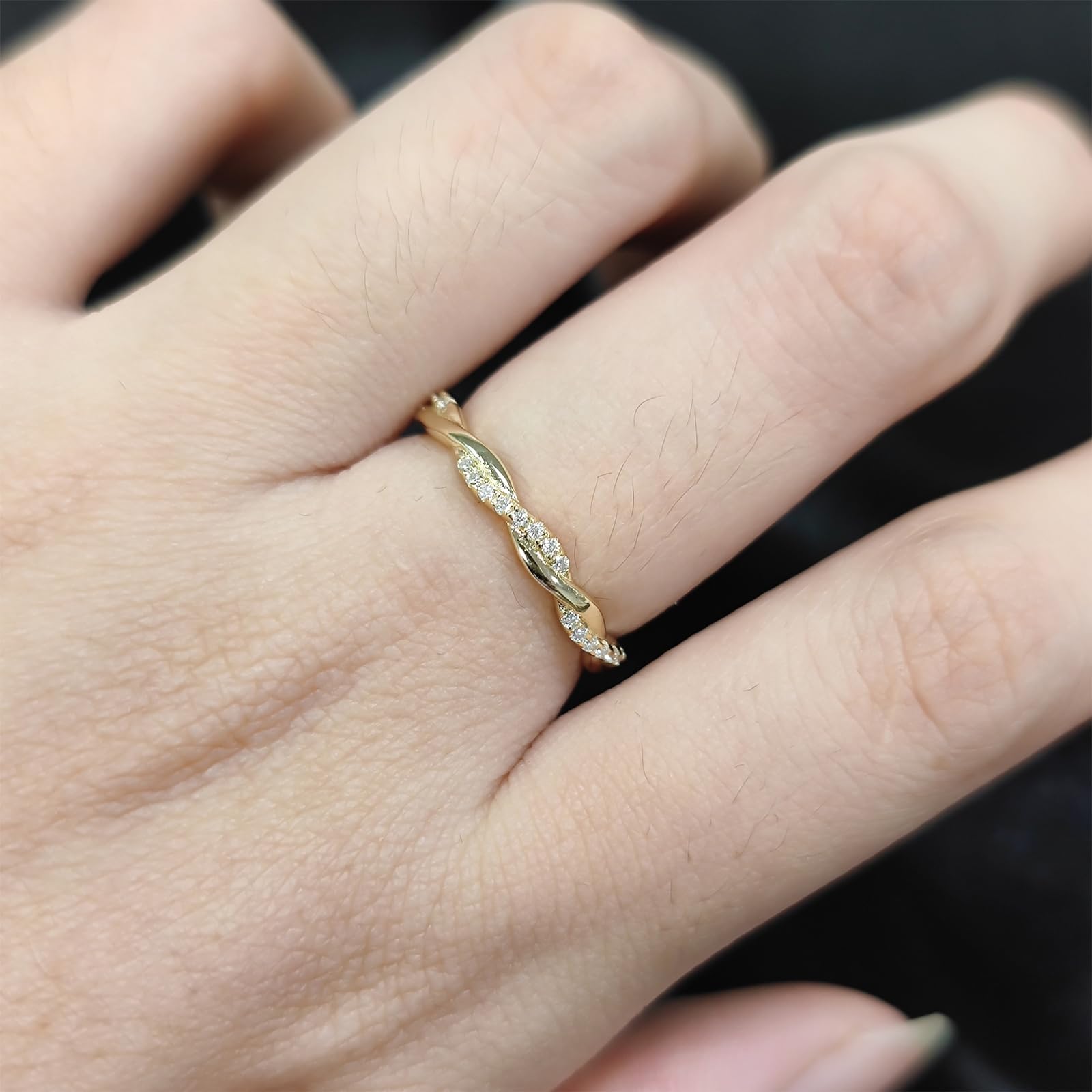 9K/14K/18K oro amarillo pequeños anillos entrelazados Pave Moissanit Mujer