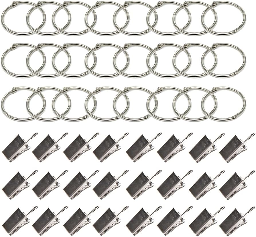 WYAN 24 Pack Large Metal Split ring/Binder Rings/Curtain Clip Ring with 24 spring-tension clips(Inner diameter 50mm)