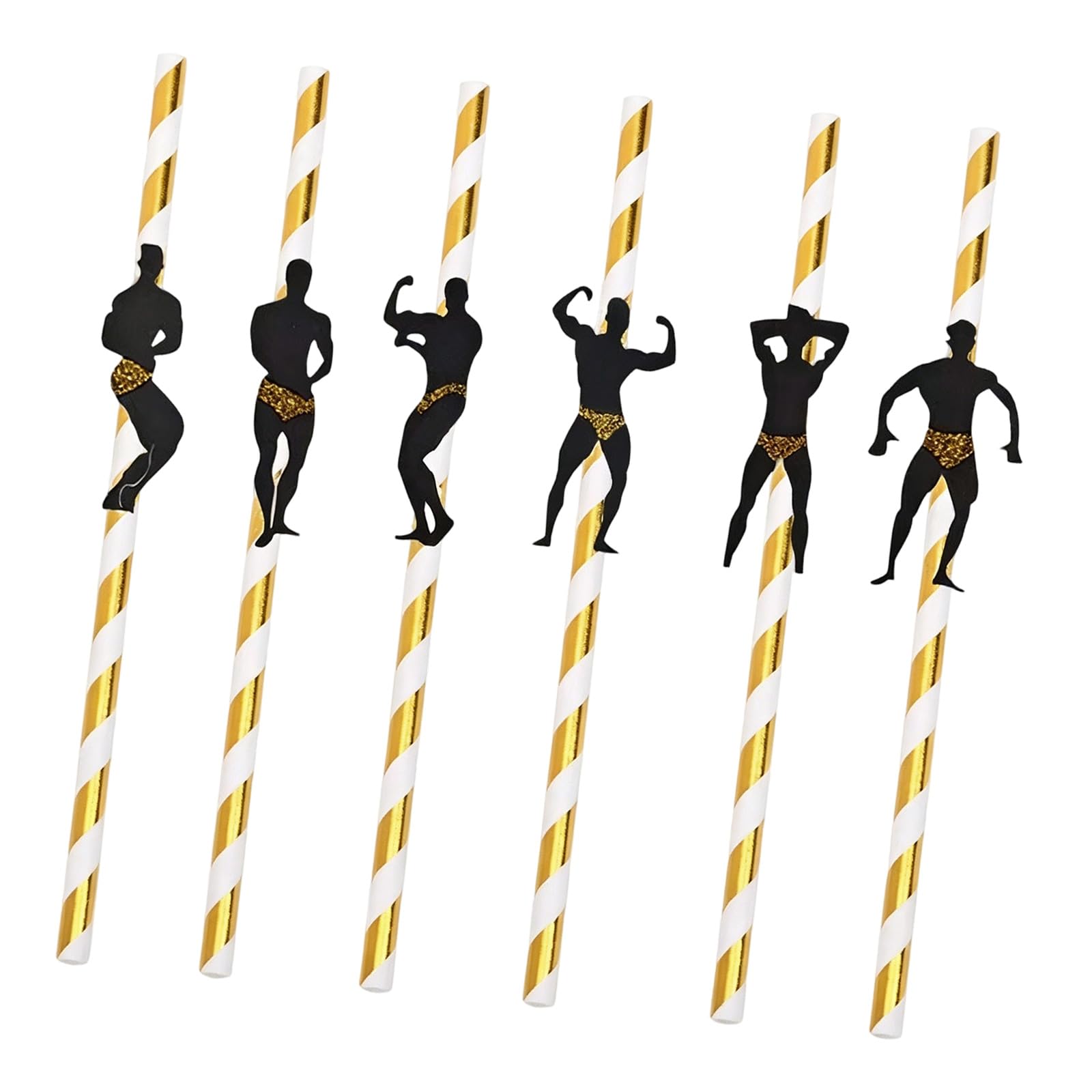 Bodybuilder Party Straws 6 Piece Paper Drink Decoration Set with Figure Cutout Accents for Cocktail Party Tables Bodybuilder Straws Paper Drink Decoration Figure Cocktail Mocktail Cup Decor Novelty