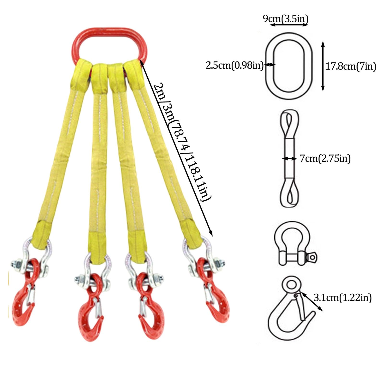 Imbracatura a Catena per Sollevamento, Catena di Sollevamento con Cinghia in Poliestere (22.046 lbs), Imbracatura di Sollevamento a Quattro Bracci per carichi Pesanti(2m)