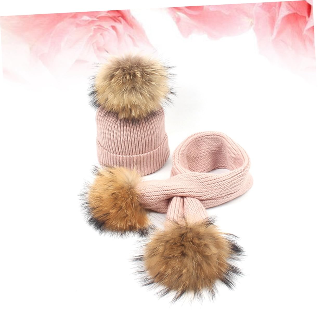 FOMIYES Cappello e Sciarpa in Lana 2pezzi per Ragazzo Ragazza Bambine Autunno Inverno Caldo Set per Ragazzi Ragazze Pompon Color Rosa per Natale Compleanno