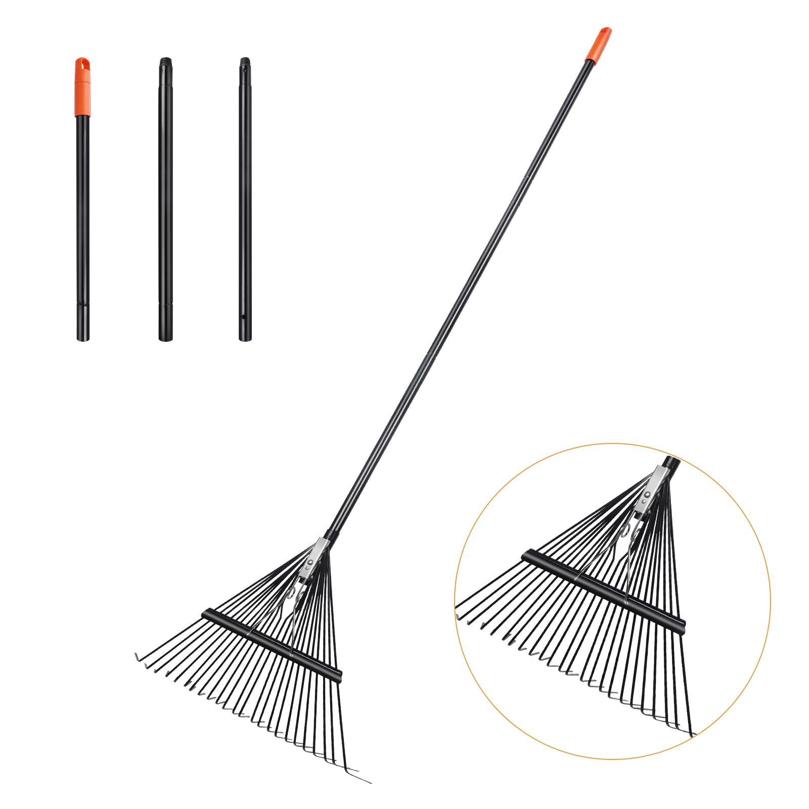 Daxguard Heavy Duty Metal Leaf Rake, Extendable Lawn Rake 67", 24 Steel Tines Garden Rake 23.2" Wide, Yard Rake for Leaves Grass Thatch Dethatching