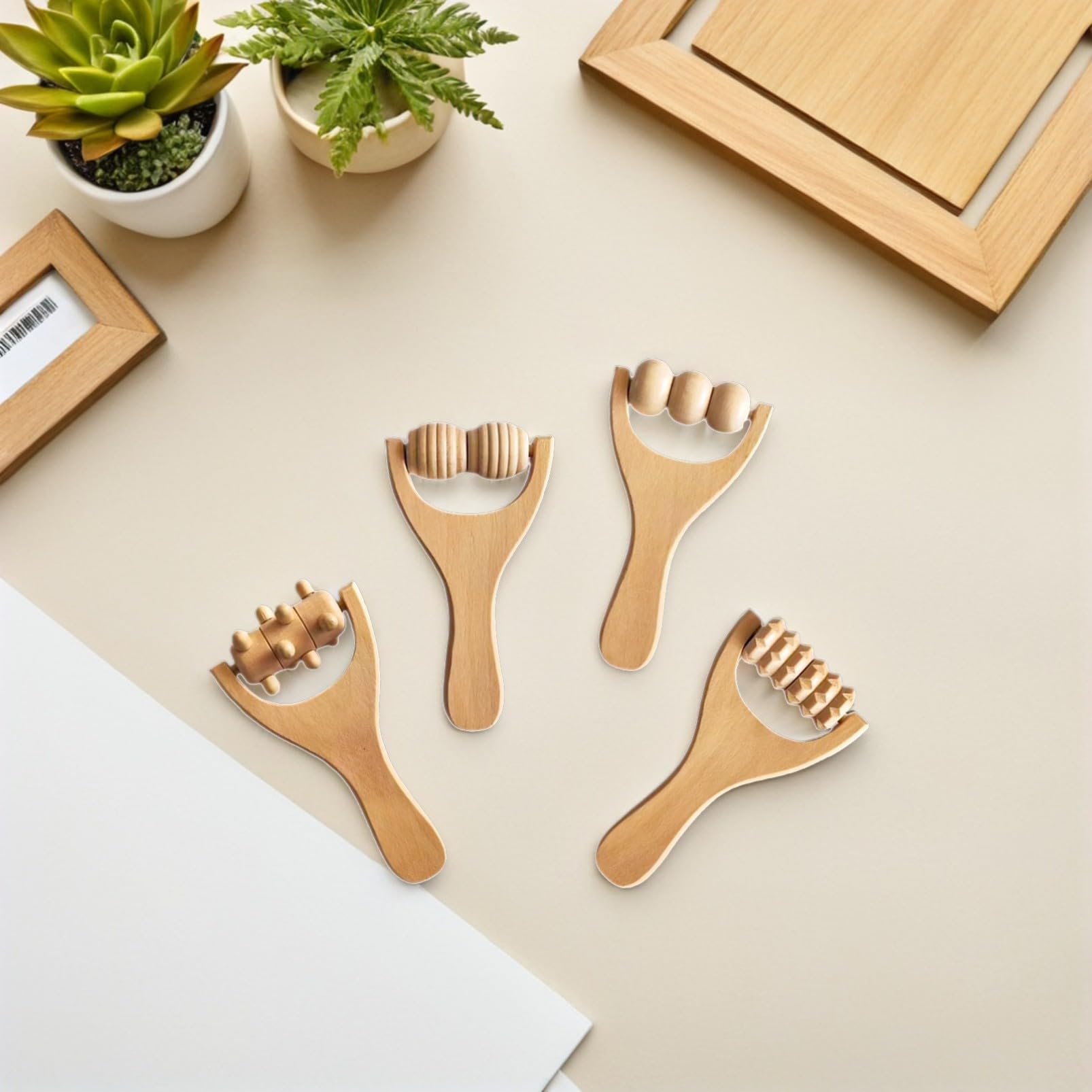 8piezas Rodillo De Masaje De Madera Herramienta Multifuncional Para Relajación De Pies Cuello y Espalda Masajeador Ergonómico Portátil Para Alivio De Estrés Casa y Viajes